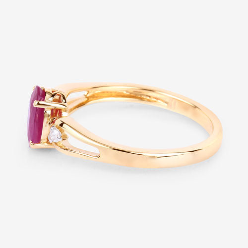 Bids.com 0.95 Carat Genuine Ruby and White Diamond 14K Yellow Gold Ring Rings White Smoke size 6.00,size 7.00,size 8.00