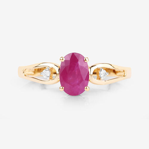 Bids.com 0.95 Carat Genuine Ruby and White Diamond 14K Yellow Gold Ring Rings White Smoke size 6.00,size 7.00,size 8.00