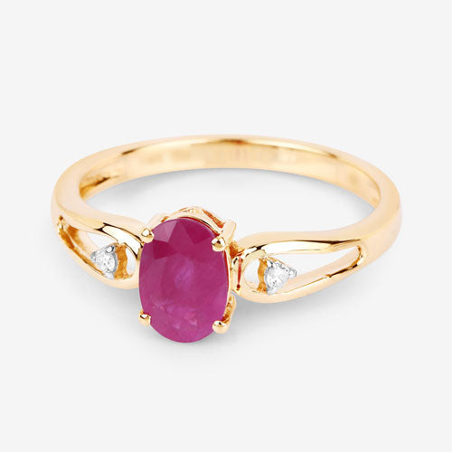 Bids.com 0.95 Carat Genuine Ruby and White Diamond 14K Yellow Gold Ring Rings White Smoke size 6.00,size 7.00,size 8.00