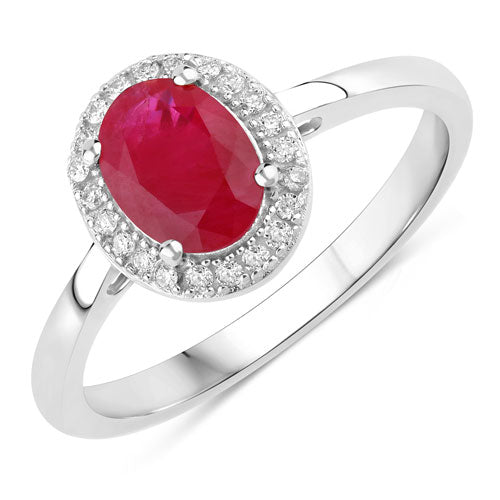 Bids.com 1.06 Carat Genuine Ruby and White Diamond 14K White Gold Ring Rings White Smoke size 6.00,size 7.00,size 8.00