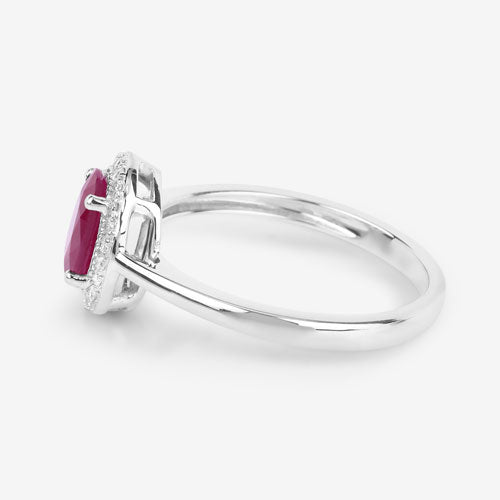 Bids.com 1.06 Carat Genuine Ruby and White Diamond 14K White Gold Ring Rings White Smoke size 6.00,size 7.00,size 8.00