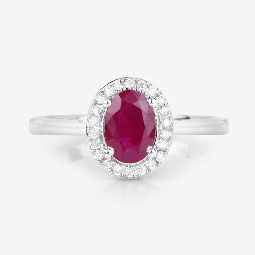 Bids.com 1.06 Carat Genuine Ruby and White Diamond 14K White Gold Ring Rings White Smoke size 6.00,size 7.00,size 8.00