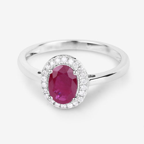 Bids.com 1.06 Carat Genuine Ruby and White Diamond 14K White Gold Ring Rings White Smoke size 6.00,size 7.00,size 8.00