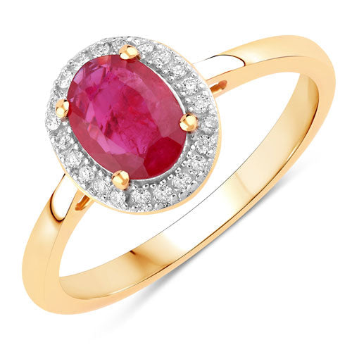 Bids.com 1.06 Carat Genuine Ruby and White Diamond 14K Yellow Gold Ring Rings White Smoke size 6.00,size 7.00,size 8.00