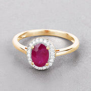 Bids.com 1.06 Carat Genuine Ruby and White Diamond 14K Yellow Gold Ring Rings Gray size 6.00,size 7.00,size 8.00