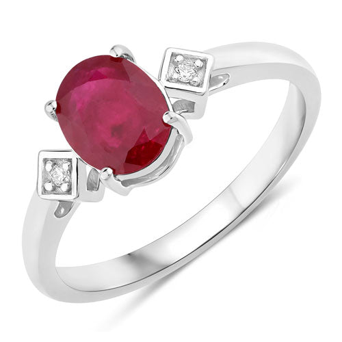 Bids.com 1.22 Carat Genuine Ruby and White Diamond 14K White Gold Ring Rings White Smoke size 6.00,size 7.00,size 8.00