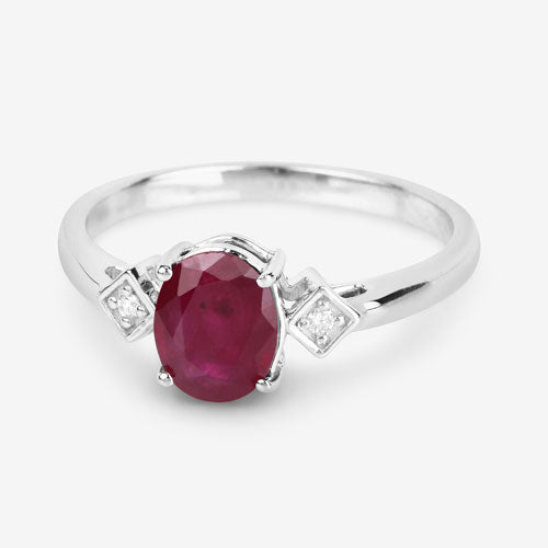 Bids.com 1.22 Carat Genuine Ruby and White Diamond 14K White Gold Ring Rings White Smoke size 6.00,size 7.00,size 8.00