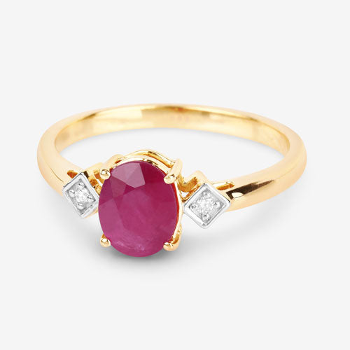 Bids.com 1.22 Carat Genuine Ruby and White Diamond 14K Yellow Gold Ring Rings White Smoke size 6.00,size 7.00,size 8.00