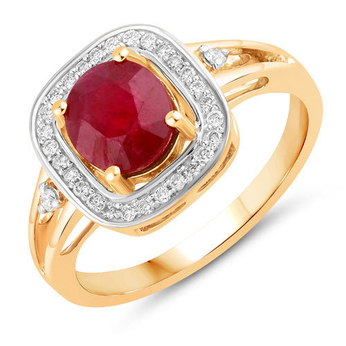 Bids.com 1.67 Carat Genuine Ruby and White Diamond 14K Yellow Gold Ring Rings White Smoke size 6.00,size 7.00,size 8.00
