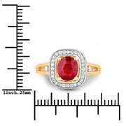 Bids.com 1.67 Carat Genuine Ruby and White Diamond 14K Yellow Gold Ring Rings White Smoke size 6.00,size 7.00,size 8.00