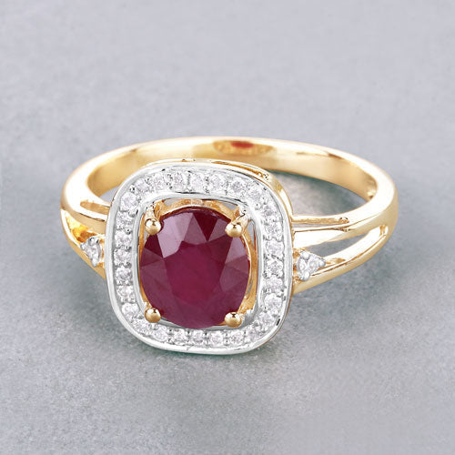 Bids.com 1.67 Carat Genuine Ruby and White Diamond 14K Yellow Gold Ring Rings Gray size 6.00,size 7.00,size 8.00