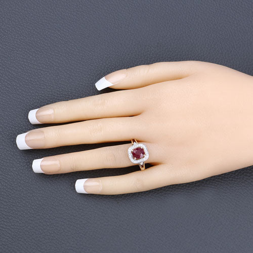 Bids.com 1.67 Carat Genuine Ruby and White Diamond 14K Yellow Gold Ring Rings Bisque size 6.00,size 7.00,size 8.00