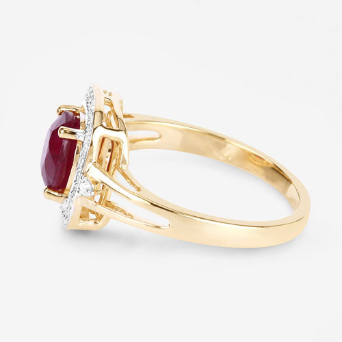 Bids.com 1.67 Carat Genuine Ruby and White Diamond 14K Yellow Gold Ring Rings White Smoke size 6.00,size 7.00,size 8.00