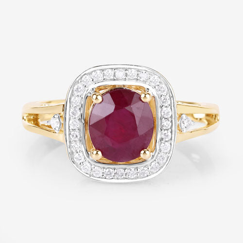 Bids.com 1.67 Carat Genuine Ruby and White Diamond 14K Yellow Gold Ring Rings Lavender size 6.00,size 7.00,size 8.00