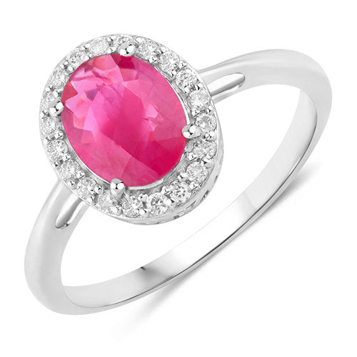Bids.com 1.83 Carat Genuine Ruby and White Diamond 14K White Gold Ring Rings White Smoke size 6.00,size 7.00,size 8.00