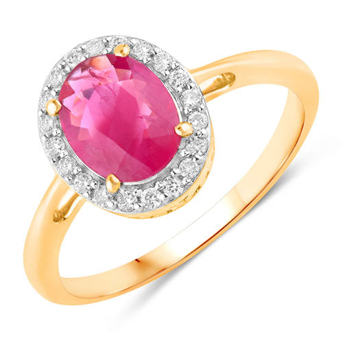 Bids.com 1.83 Carat Genuine Ruby and White Diamond 14K Yellow Gold Ring Rings White Smoke size 6.00,size 7.00,size 8.00