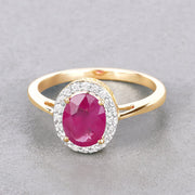 Bids.com 1.83 Carat Genuine Ruby and White Diamond 14K Yellow Gold Ring Rings Gray size 6.00,size 7.00,size 8.00