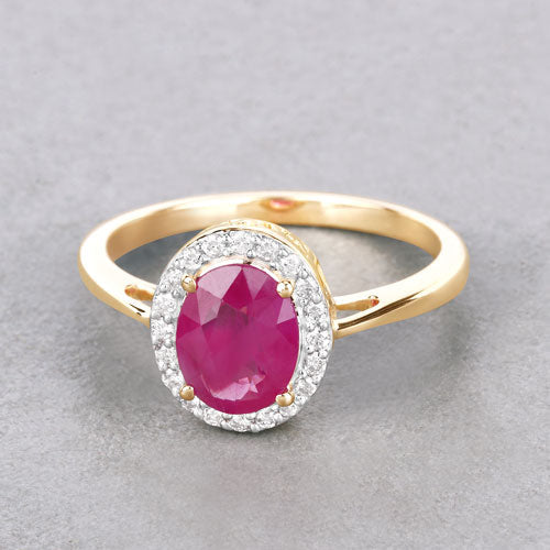 Bids.com 1.83 Carat Genuine Ruby and White Diamond 14K Yellow Gold Ring Rings Gray size 6.00,size 7.00,size 8.00