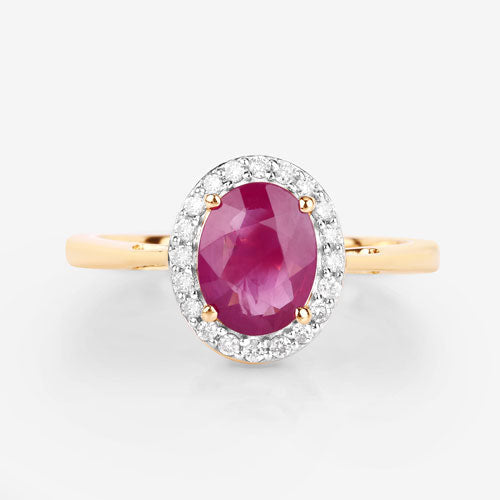 Bids.com 1.83 Carat Genuine Ruby and White Diamond 14K Yellow Gold Ring Rings White Smoke size 6.00,size 7.00,size 8.00
