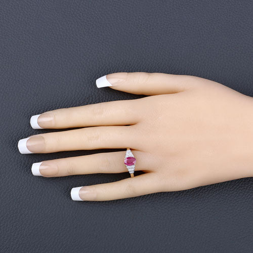 Bids.com 1.52 Carat Genuine Ruby and White Diamond 14K Yellow Gold Ring Rings Wheat size 6.00,size 7.00,size 8.00