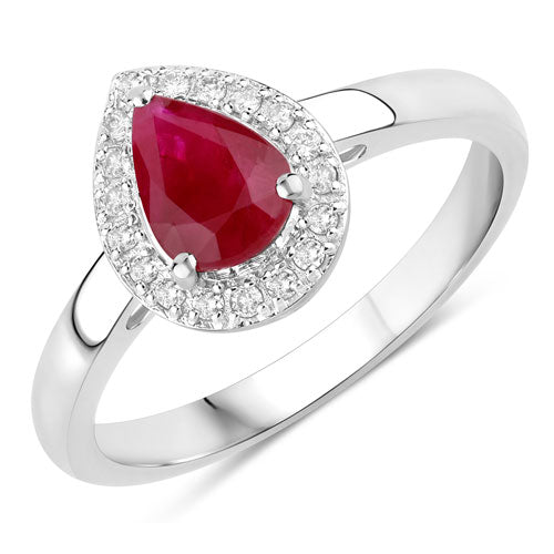 Bids.com 1.02 Carat Genuine Ruby and White Diamond 14K White Gold Ring Rings White Smoke size 6.00,size 7.00,size 8.00