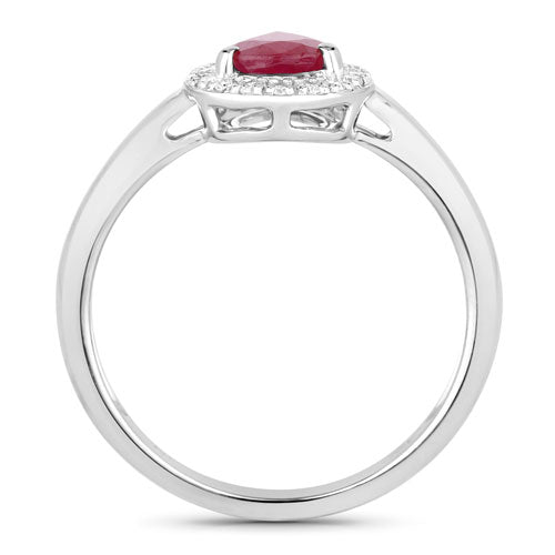 Bids.com 1.02 Carat Genuine Ruby and White Diamond 14K White Gold Ring Rings White Smoke size 6.00,size 7.00,size 8.00
