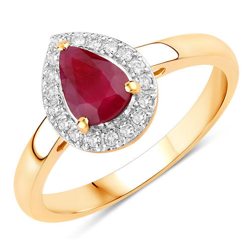 Bids.com 1.02 Carat Genuine Ruby and White Diamond 14K Yellow Gold Ring Rings White Smoke size 6.00,size 7.00,size 8.00