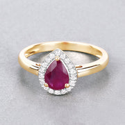 Bids.com 1.02 Carat Genuine Ruby and White Diamond 14K Yellow Gold Ring Rings Gray size 6.00,size 7.00,size 8.00