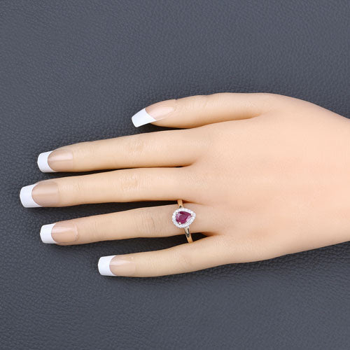 Bids.com 1.02 Carat Genuine Ruby and White Diamond 14K Yellow Gold Ring Rings Peach Puff size 6.00,size 7.00,size 8.00