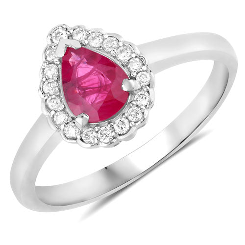 Bids.com 0.94 Carat Genuine Ruby and White Diamond 14K White Gold Ring Rings White Smoke size 6.00,size 7.00,size 8.00