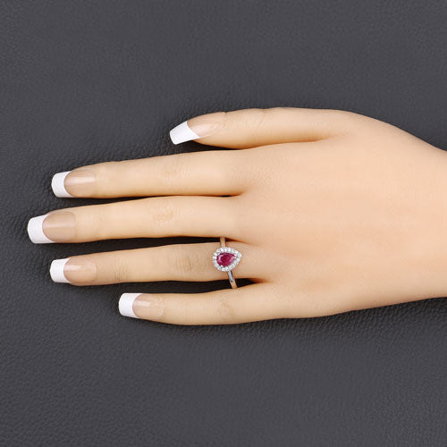 Bids.com 0.94 Carat Genuine Ruby and White Diamond 14K White Gold Ring Rings Wheat size 6.00,size 7.00,size 8.00