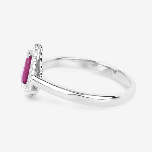 Bids.com 0.94 Carat Genuine Ruby and White Diamond 14K White Gold Ring Rings White Smoke size 6.00,size 7.00,size 8.00