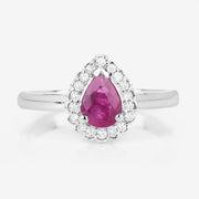 Bids.com 0.94 Carat Genuine Ruby and White Diamond 14K White Gold Ring Rings White Smoke size 6.00,size 7.00,size 8.00