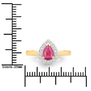 Bids.com 0.94 Carat Genuine Ruby and White Diamond 14K Yellow Gold Ring Rings White Smoke size 6.00,size 7.00,size 8.00