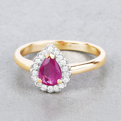 Bids.com 0.94 Carat Genuine Ruby and White Diamond 14K Yellow Gold Ring Rings Gray size 6.00,size 7.00,size 8.00