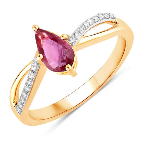 Bids.com 0.52 Carat Genuine Ruby and White Diamond 14K Yellow Gold Ring Rings White Smoke size 6.00,size 7.00,size 8.00