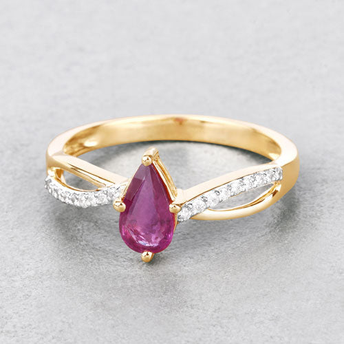 Bids.com 0.52 Carat Genuine Ruby and White Diamond 14K Yellow Gold Ring Rings Gray size 6.00,size 7.00,size 8.00