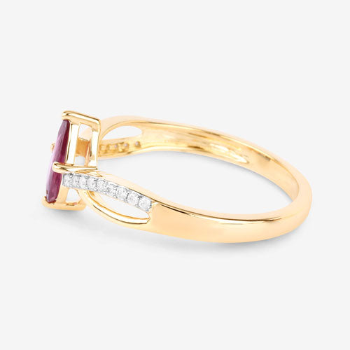 Bids.com 0.52 Carat Genuine Ruby and White Diamond 14K Yellow Gold Ring Rings White Smoke size 6.00,size 7.00,size 8.00