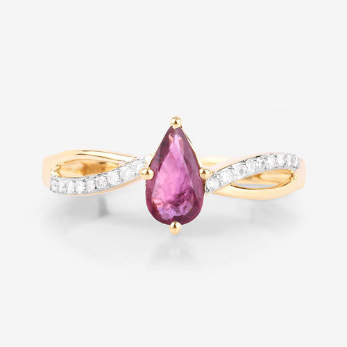 Bids.com 0.52 Carat Genuine Ruby and White Diamond 14K Yellow Gold Ring Rings White Smoke size 6.00,size 7.00,size 8.00