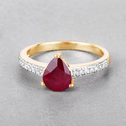 Bids.com 1.56 Carat Genuine Ruby and White Diamond 14K Yellow Gold Ring Rings Gray size 6.00,size 7.00,size 8.00