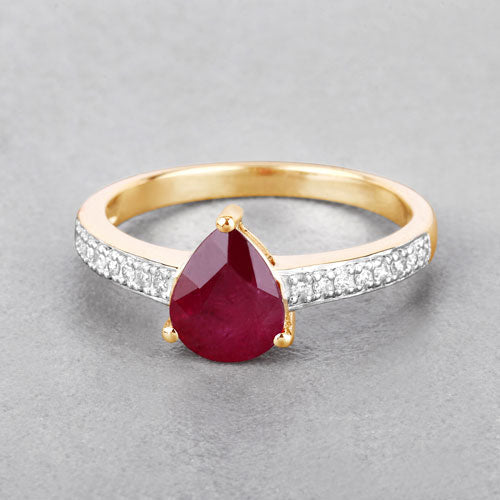 Bids.com 1.56 Carat Genuine Ruby and White Diamond 14K Yellow Gold Ring Rings Gray size 6.00,size 7.00,size 8.00