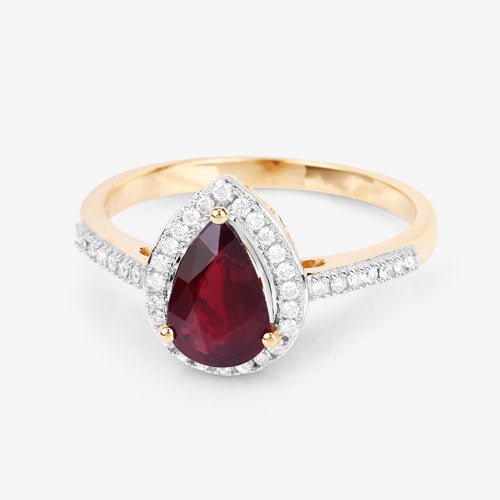 Bids.com 1.25 Carat Genuine Ruby and White Diamond 14K Yellow Gold Ring Rings White Smoke size 6.00,size 7.00,size 8.00