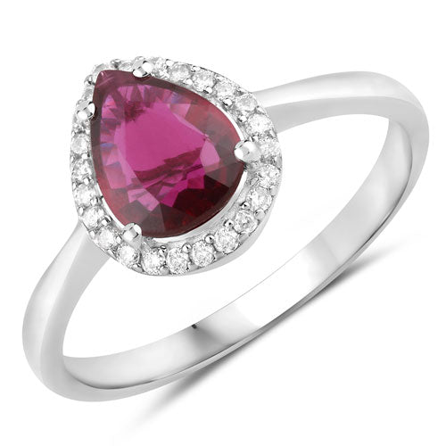 Bids.com 1.30 Carat Genuine Ruby and White Diamond 14K White Gold Ring Rings White Smoke size 6.00,size 7.00,size 8.00