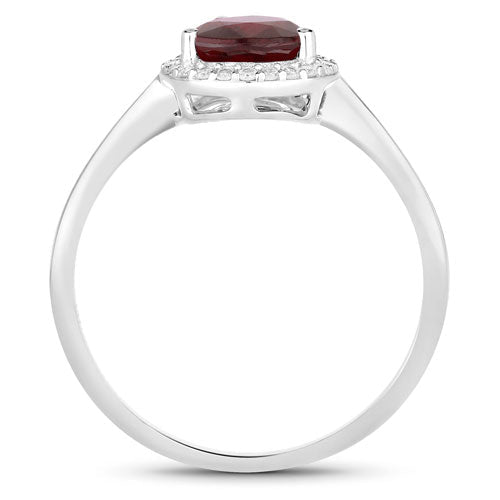 Bids.com 1.30 Carat Genuine Ruby and White Diamond 14K White Gold Ring Rings White Smoke size 6.00,size 7.00,size 8.00