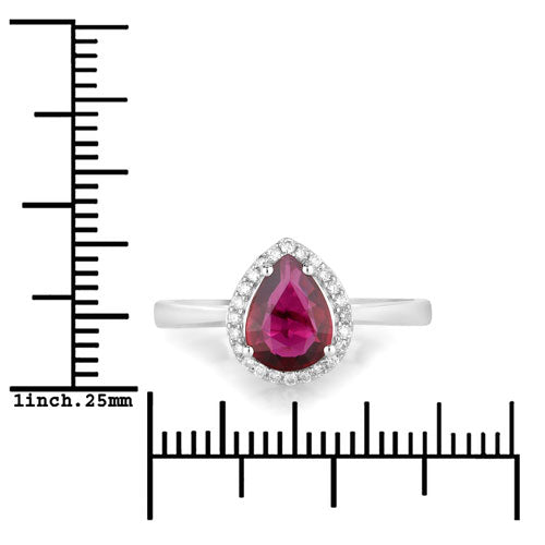 Bids.com 1.30 Carat Genuine Ruby and White Diamond 14K White Gold Ring Rings White Smoke size 6.00,size 7.00,size 8.00