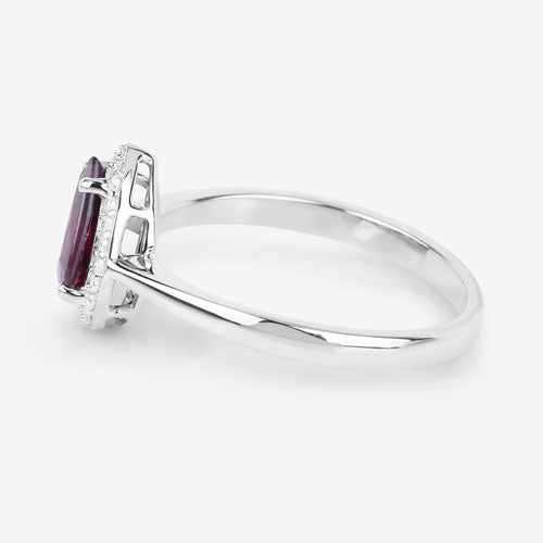 Bids.com 1.30 Carat Genuine Ruby and White Diamond 14K White Gold Ring Rings White Smoke size 6.00,size 7.00,size 8.00