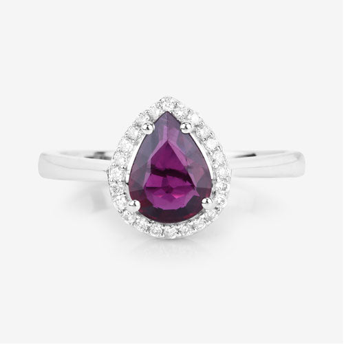 Bids.com 1.30 Carat Genuine Ruby and White Diamond 14K White Gold Ring Rings White Smoke size 6.00,size 7.00,size 8.00