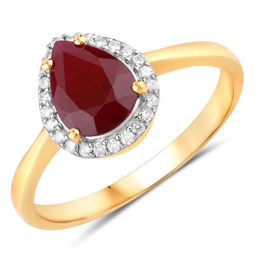 Bids.com 1.30 Carat Genuine Ruby and White Diamond 14K Yellow Gold Ring Rings White Smoke size 6.00,size 7.00,size 8.00