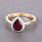 Bids.com 1.30 Carat Genuine Ruby and White Diamond 14K Yellow Gold Ring Rings Dark Gray size 6.00,size 7.00,size 8.00