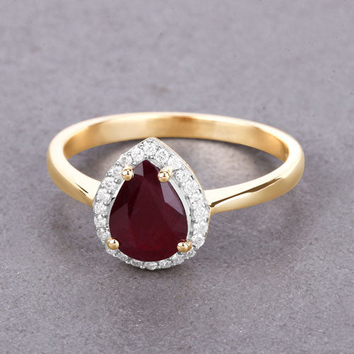 Bids.com 1.30 Carat Genuine Ruby and White Diamond 14K Yellow Gold Ring Rings Dark Gray size 6.00,size 7.00,size 8.00